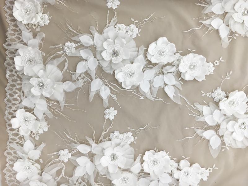 Embroidered Tulle with Large Appliqué Flowers0
