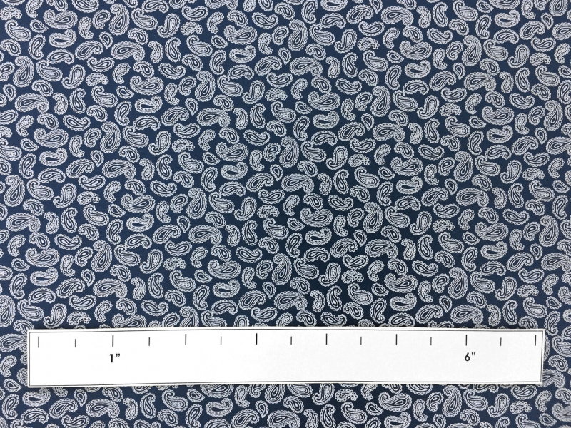 Cotton Broadcloth With Paisley Print in Navy And White1