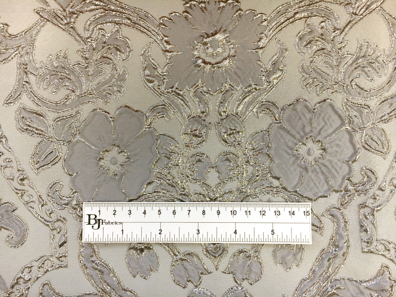 Silk Blend Metallic Cloqué Brocade with Rococo Floral Patterns1
