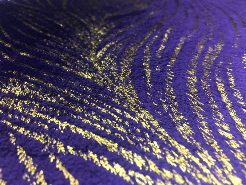 Silk Lurex Panne Velvet with Peacock Feather Motif in Violet Gold2