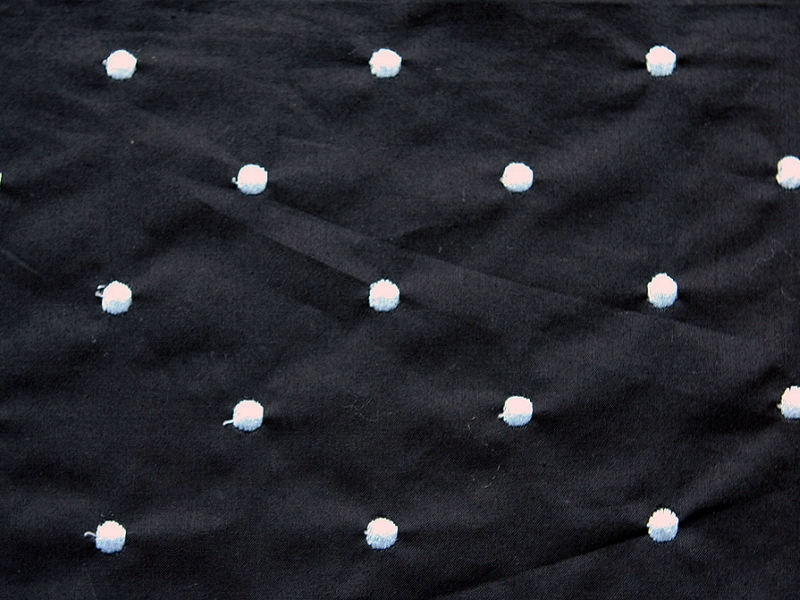 Cotton Embroidered Dots Baby Blue on Black0