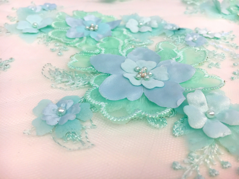 Flowers Appliqued on Embroidered Tulle2
