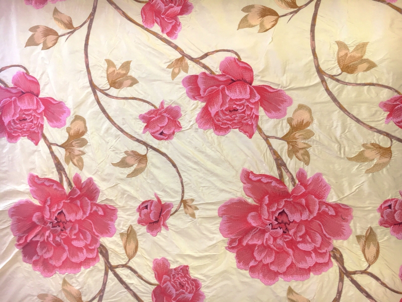 Embroidered Silk Shanting with Large Florals0
