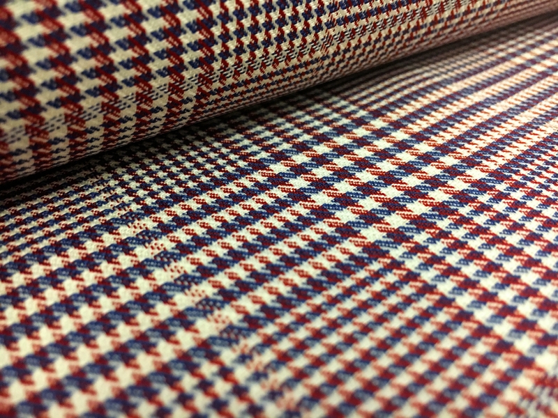 Italian Wool Lycra Suiting Glen Plaid in Navy Red | B&J Fabrics