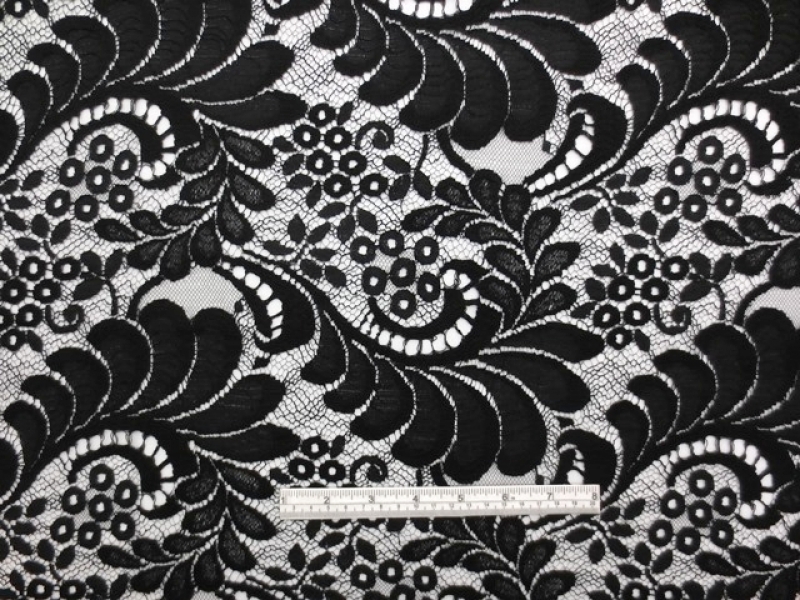 Single scallop black floral French Chantilly Lace | B&J Fabrics