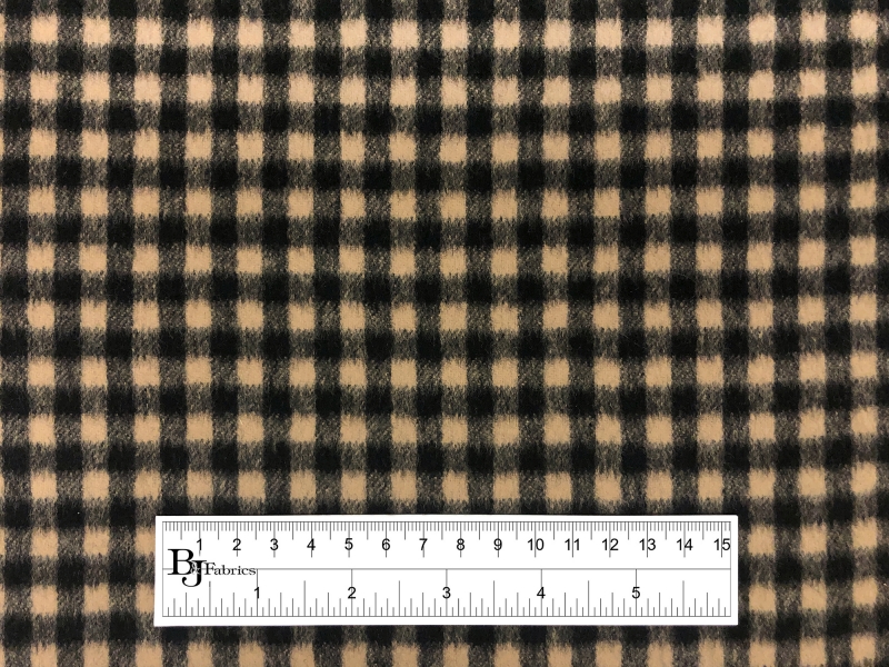Italian Wool Check Coating in Tan | B&J Fabrics