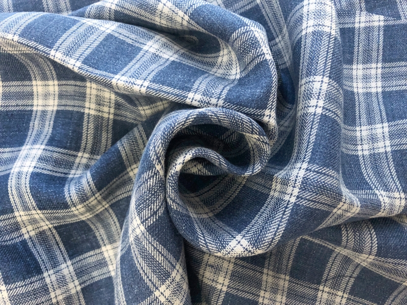 Linen Plaid Suiting in Dark Denim Blue | B&J Fabrics