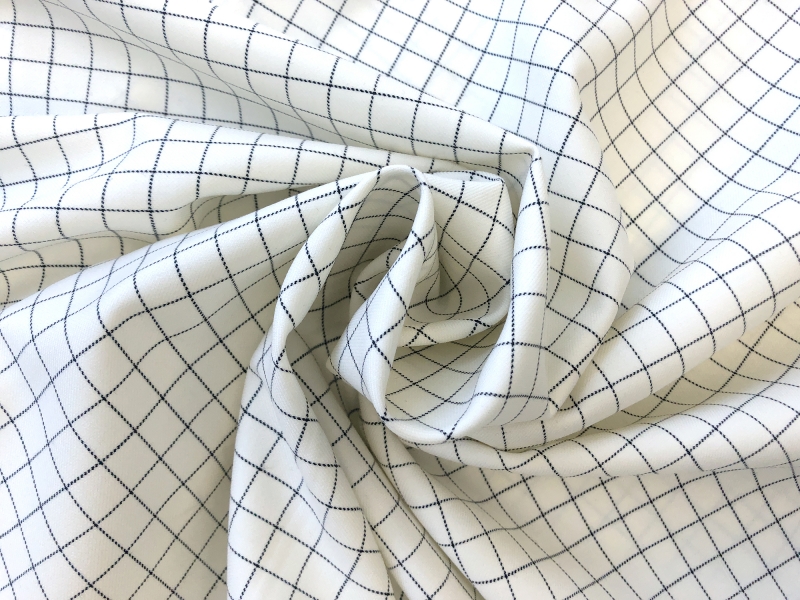 Stretch Wool Graph Check Suiting in Ivory | B&J Fabrics