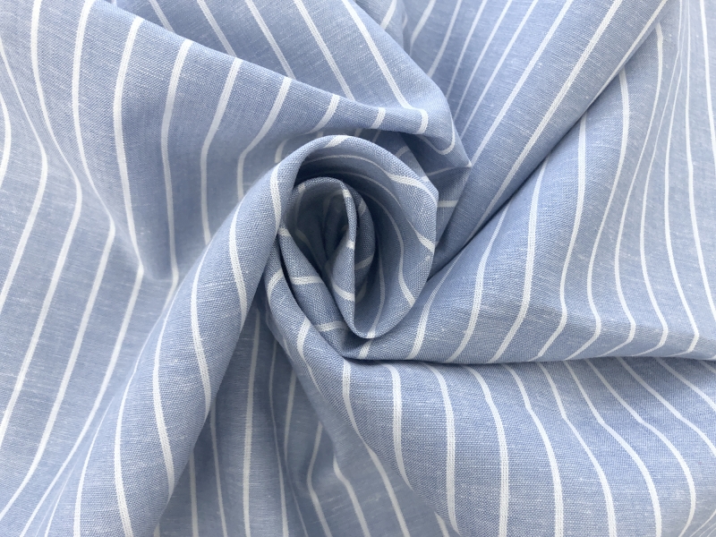 Linen & Cotton Double Stripe Chambray in Light Wash | B&J Fabrics