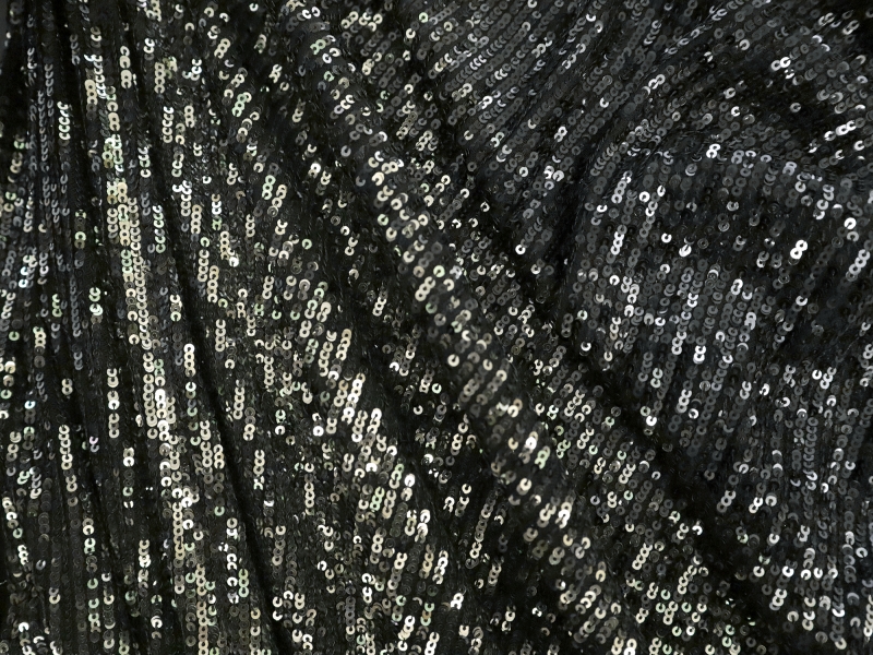 Mini Sequins on Stretch Tulle in Black to Silver Ombré | B&J Fabrics