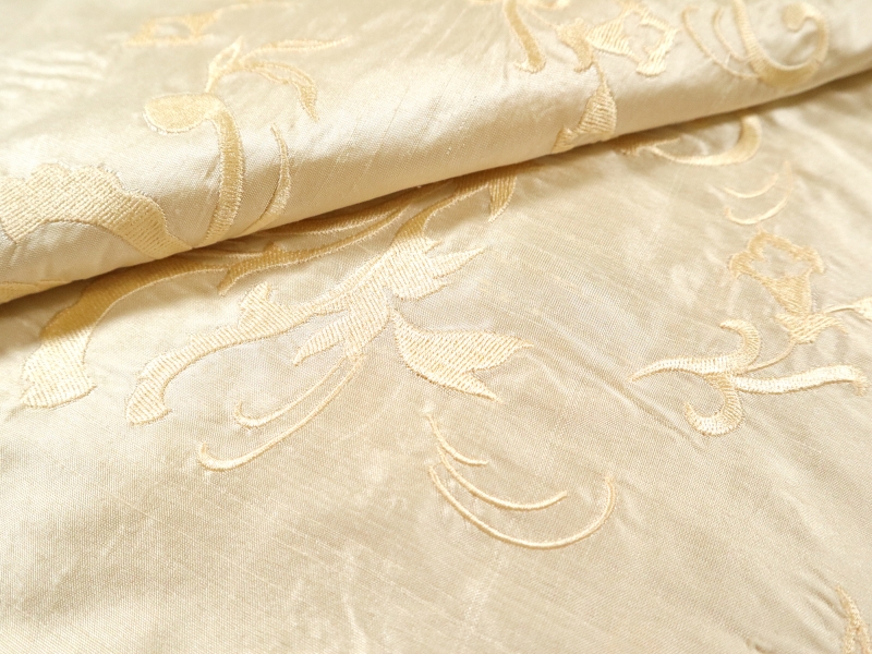 Silk Shantung with Embroidered Filigrees | B&J Fabrics