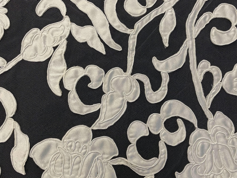 Embroidered Polyester Satin on Tulle | B&J Fabrics