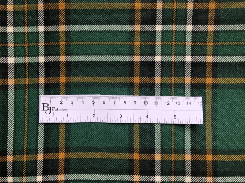 Italian Wool Tweed in Forest Green, Mustard, and White | B&J Fabrics