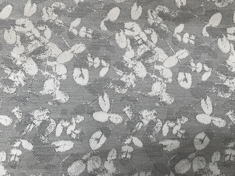 silver cotton and acetate blend jacquard with scattered leaves pattern
