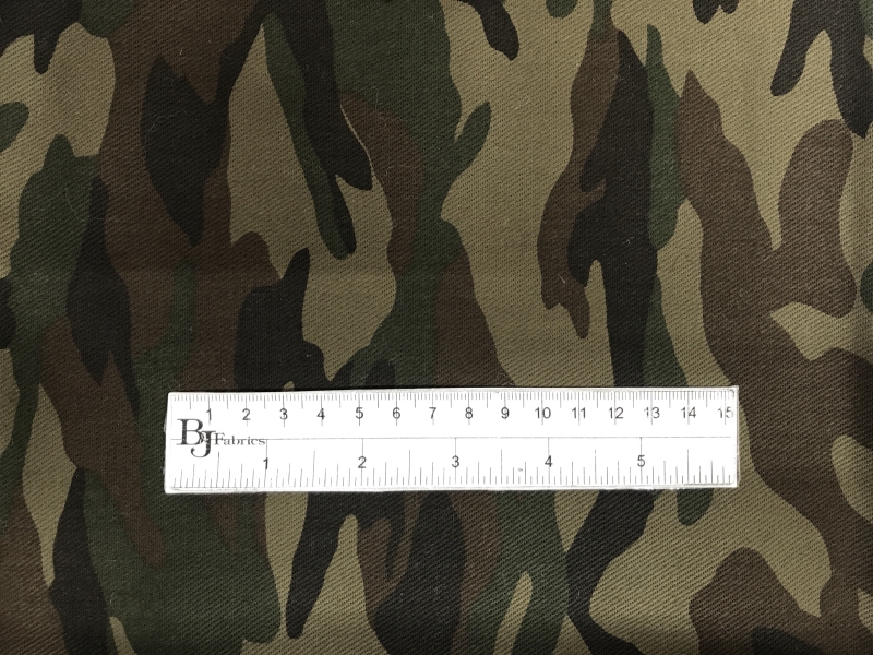 Printed Cotton Twill in Camouflage with ruler to show scale