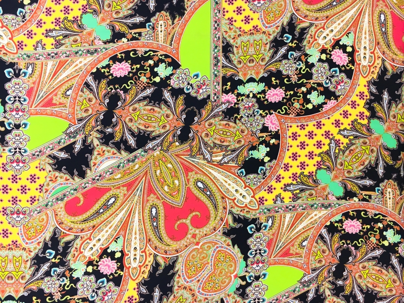 Printed Silk Twill with Large Mixed Paisley and Floral Patterns0