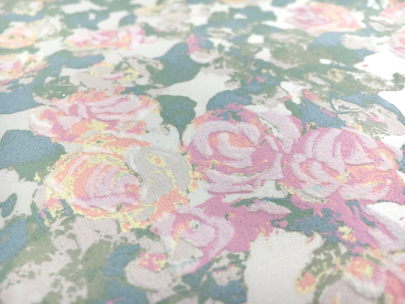 Pigment Printed Silk Satin with Impressionist Roses2