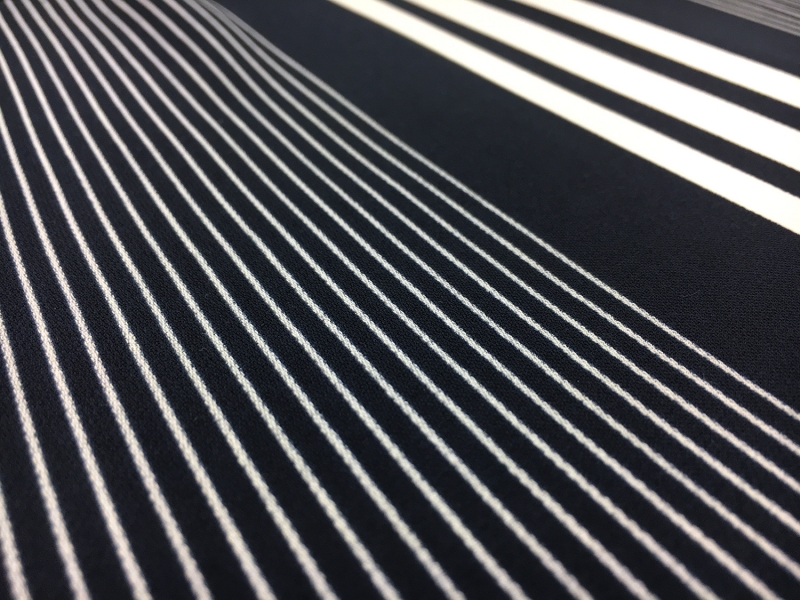 Polyester Crepe Barcode Stripe in Navy and White2