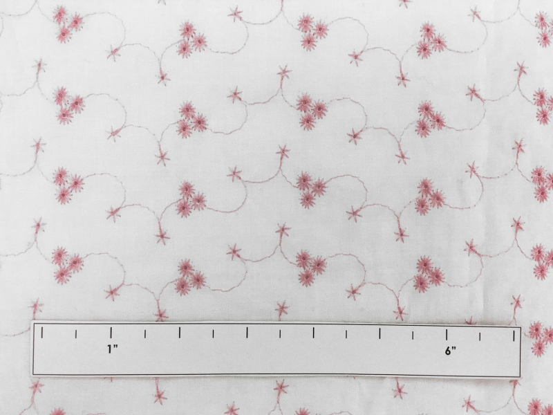 Cotton Eyelet with Embroidered Flowers in Pink1