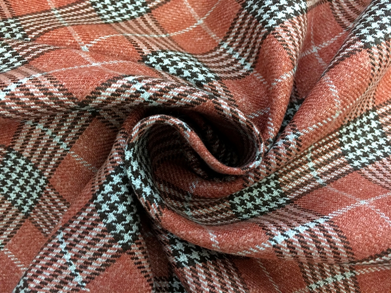Italian Silk Linen Wool Blend Plaid in Rust1