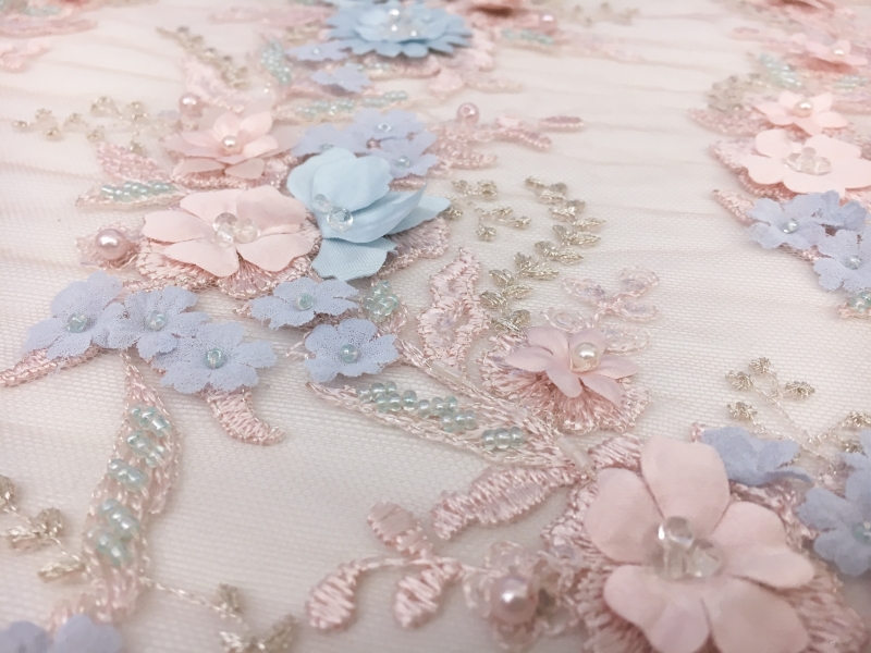 Beaded and Embroidered Illusion with Dainty Pastel Floral Appliques2