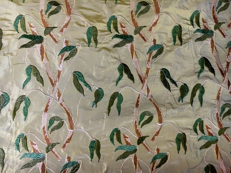 Iridescent Silk Taffeta with Embroidered Bamboo0