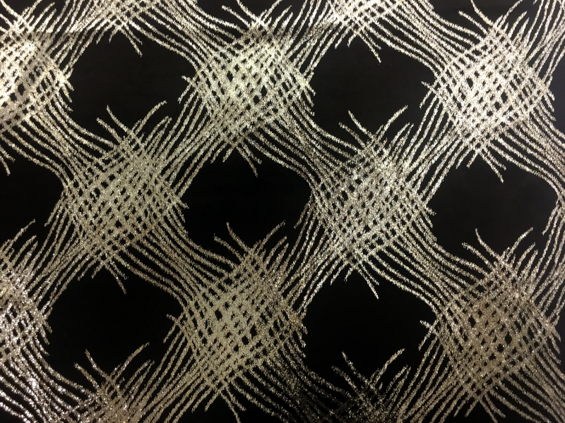 Silk Lurex Panne Velvet with Abstract Motif in Black and Gold0