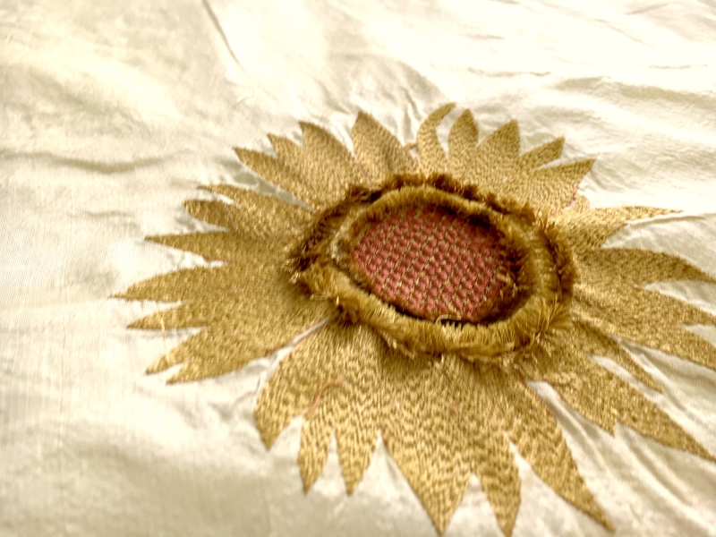 Embroidered Iridescent Silk Shantung with 3D Sunflowers2