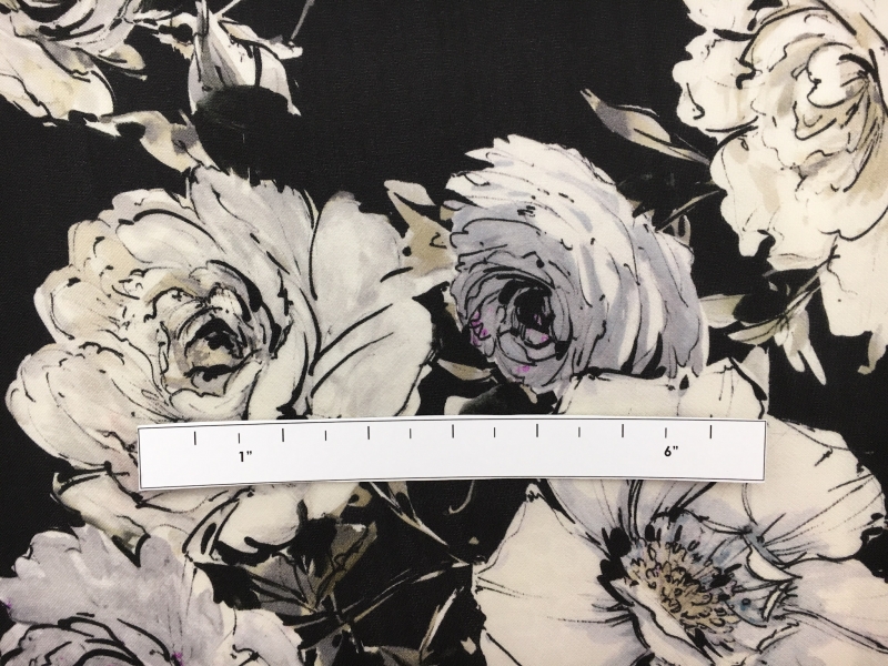 Printed Silk Gazar with Ink Drawn and Watercolor Flowers1