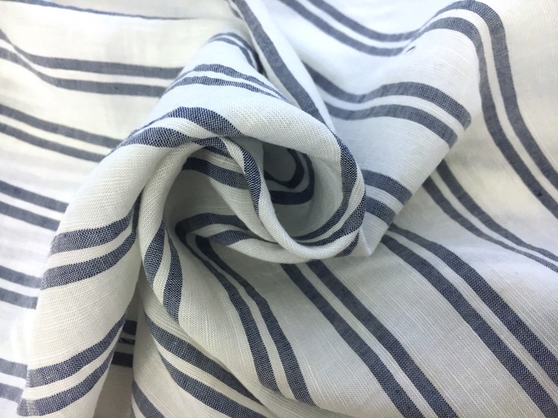 Rayon Linen Woven Stripe in White and Navy | B&J Fabrics