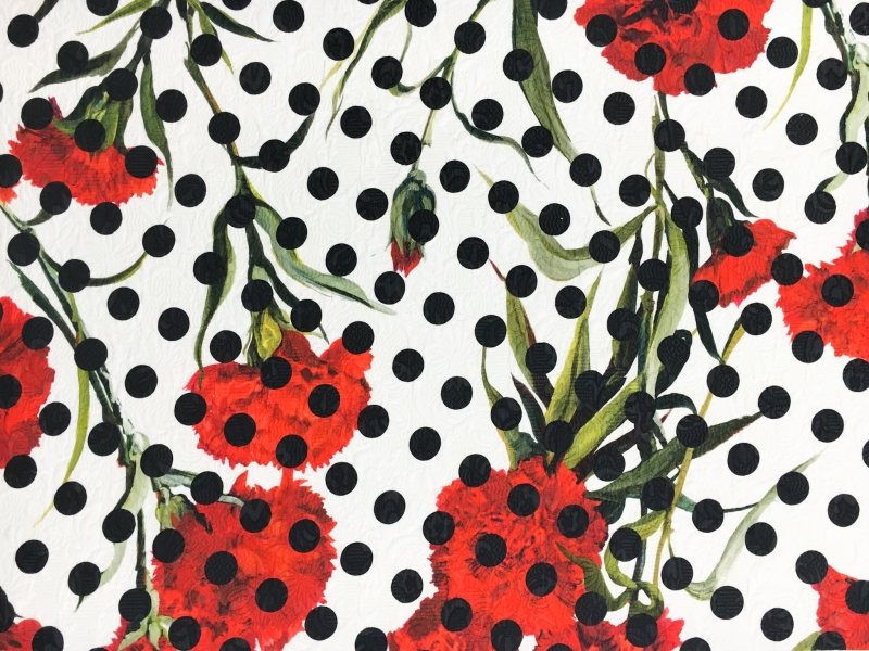 Designer Printed Cotton Viscose Brocade with Dots and Carnations0