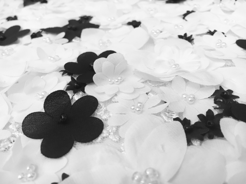Black and White Flowers Appliquéd on Tulle 2