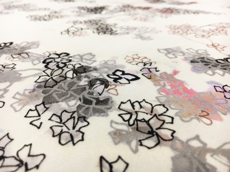 Printed Silk Crepe with Sketched Blossoms2
