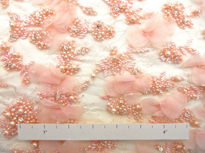 Appliqué Flowers and Beading on Chantilly Lace1