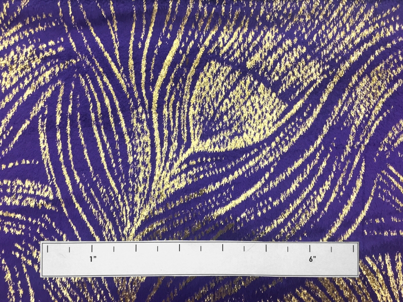 Silk Lurex Panne Velvet with Peacock Feather Motif in Violet Gold1