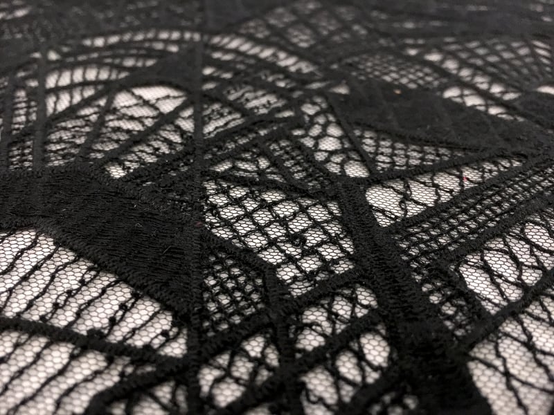 Embroidered Textured Novelty Tulle Fused on Black Knit - Black/Light Grey