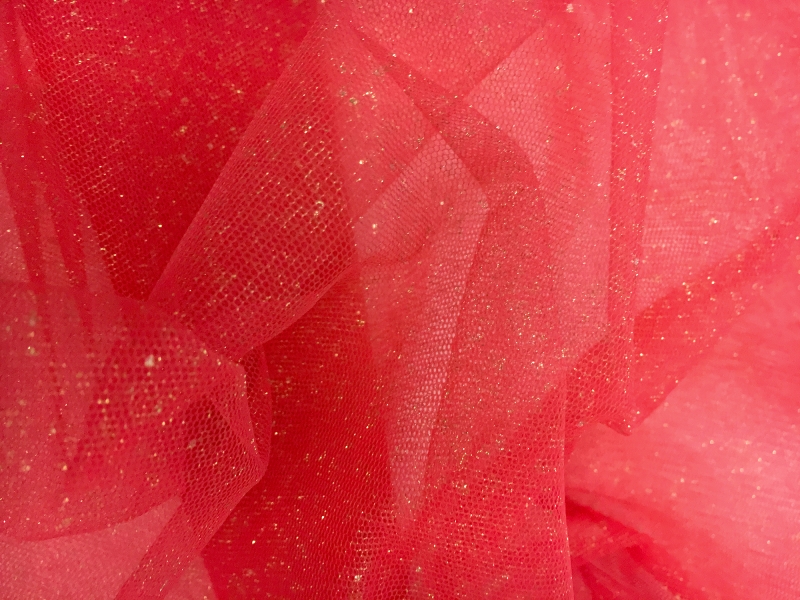 Metallic Nylon Tulle in Rosso and Gold0