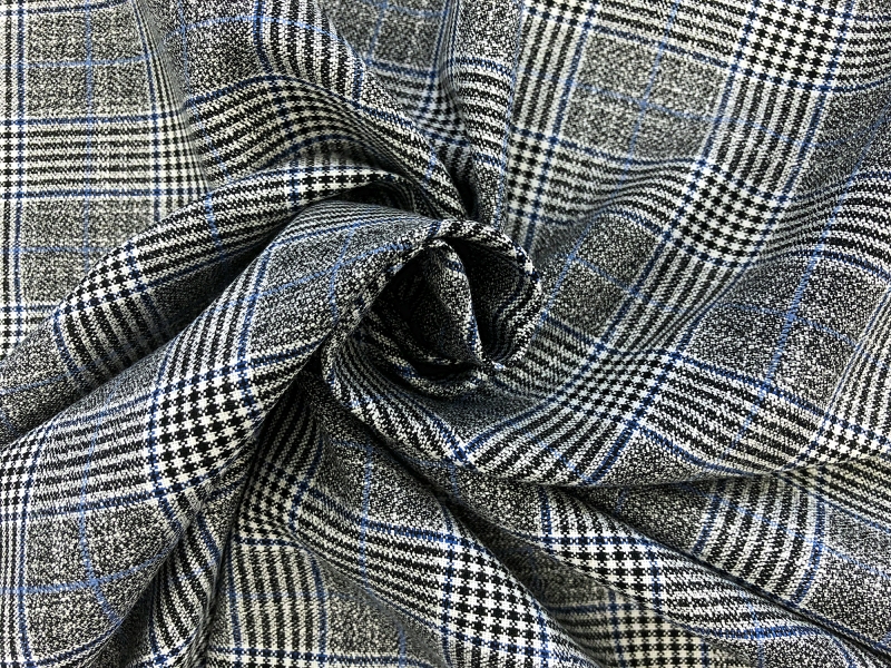 Fine Bamboo Plaid Suiting in Grey and Blue1