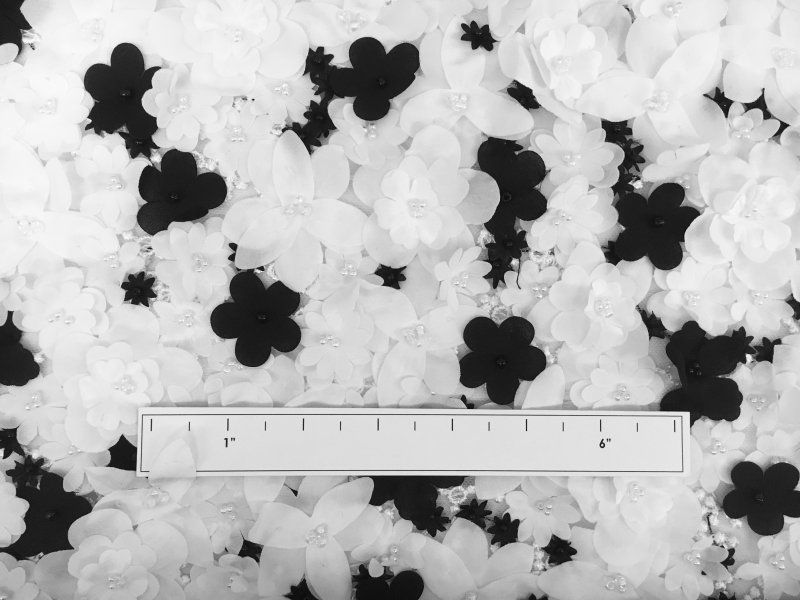 Black and White Flowers Appliquéd on Tulle 1