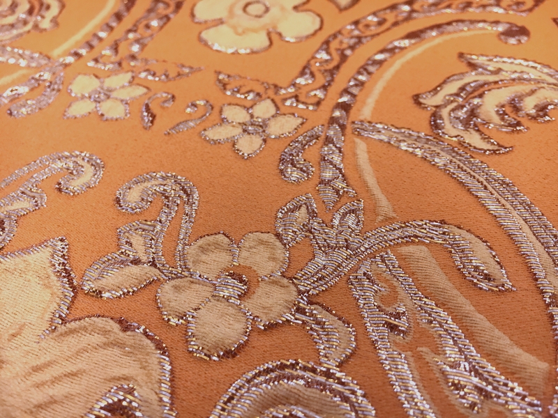 Silk Blend Metallic Cloqué Brocade with Rococo Floral Patterns2