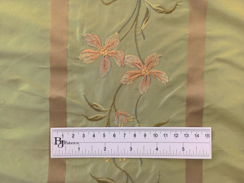 Iridescent Silk Taffeta with Satin Stripes and Embroidered Flowers1
