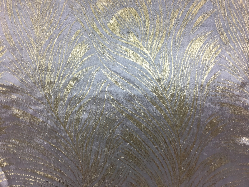 French Silk Lurex Panne Velvet With Feather Motif0