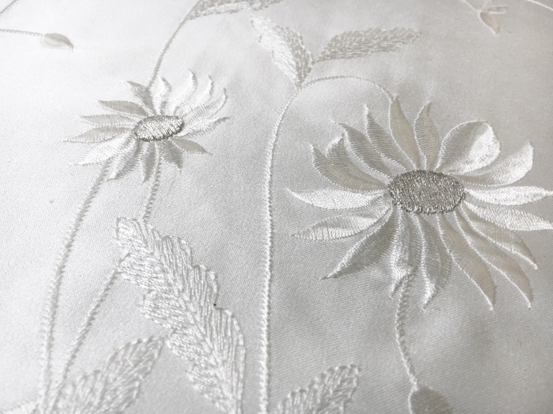 Polyester Satin with Embroidered Sunflower Border0