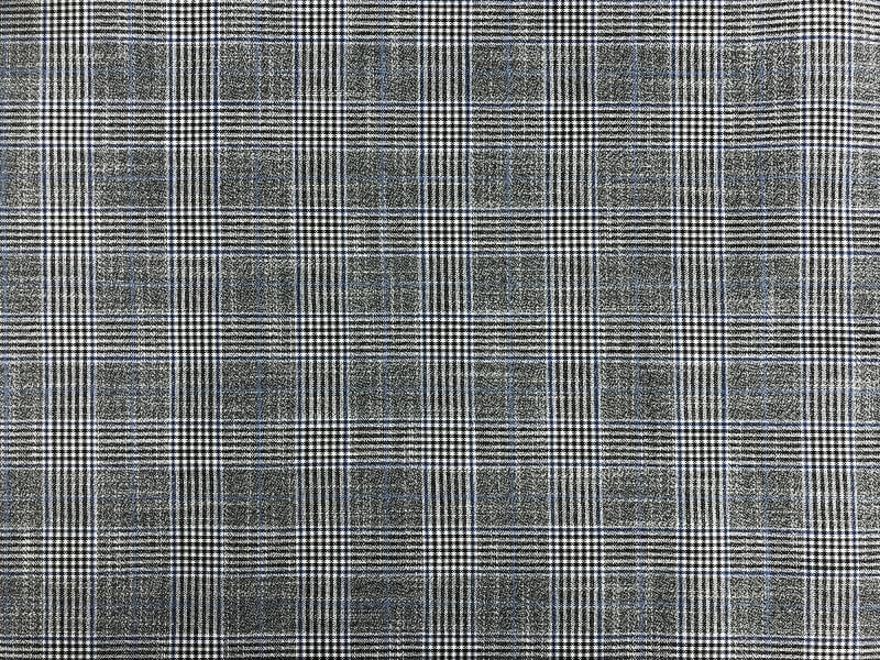 Fine Bamboo Plaid Suiting in Grey and Blue0