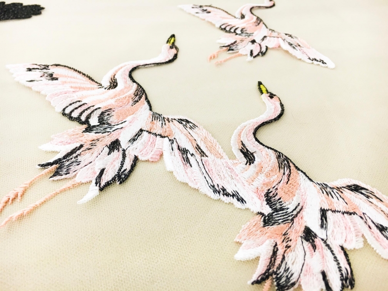Skin Colored Tulle with Embroidered Flamingo Scene3