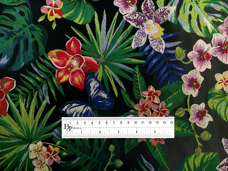 Polyester Jacquard Brocade with Colorful Tropical Florals1