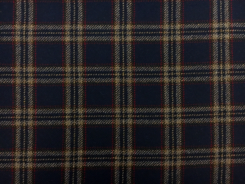 Italian Wool Cashmere Tartan Plaid in Navy and Sand0