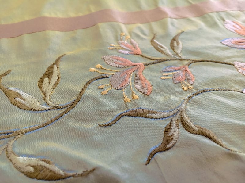 Iridescent Silk Taffeta with Satin Stripes and Embroidered Flowers2