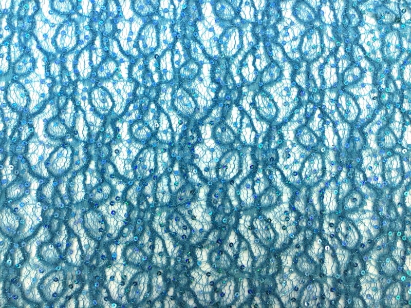 Nylon Lace With Metallic and Sequins Embroidery in Turquoise 0