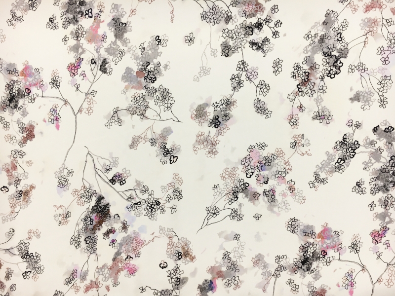 Printed Silk Crepe with Sketched Blossoms0